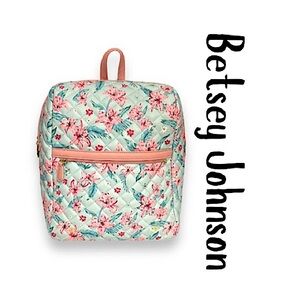 Betsey Johnson Floral Quilted Backpack Handbag Pink Blue Vegan Leather GUC!